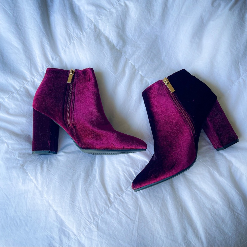 Velvet pointed toe ankle booties